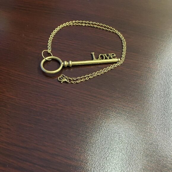 LOVE Skeleton Key Necklace on Bronze Chain - Picture 1 of 6